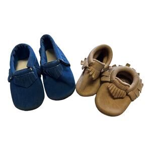 Vintage Baby Moccasins Bundle Size 2 Navy Beige Rare Shoes Unique Gift Shower